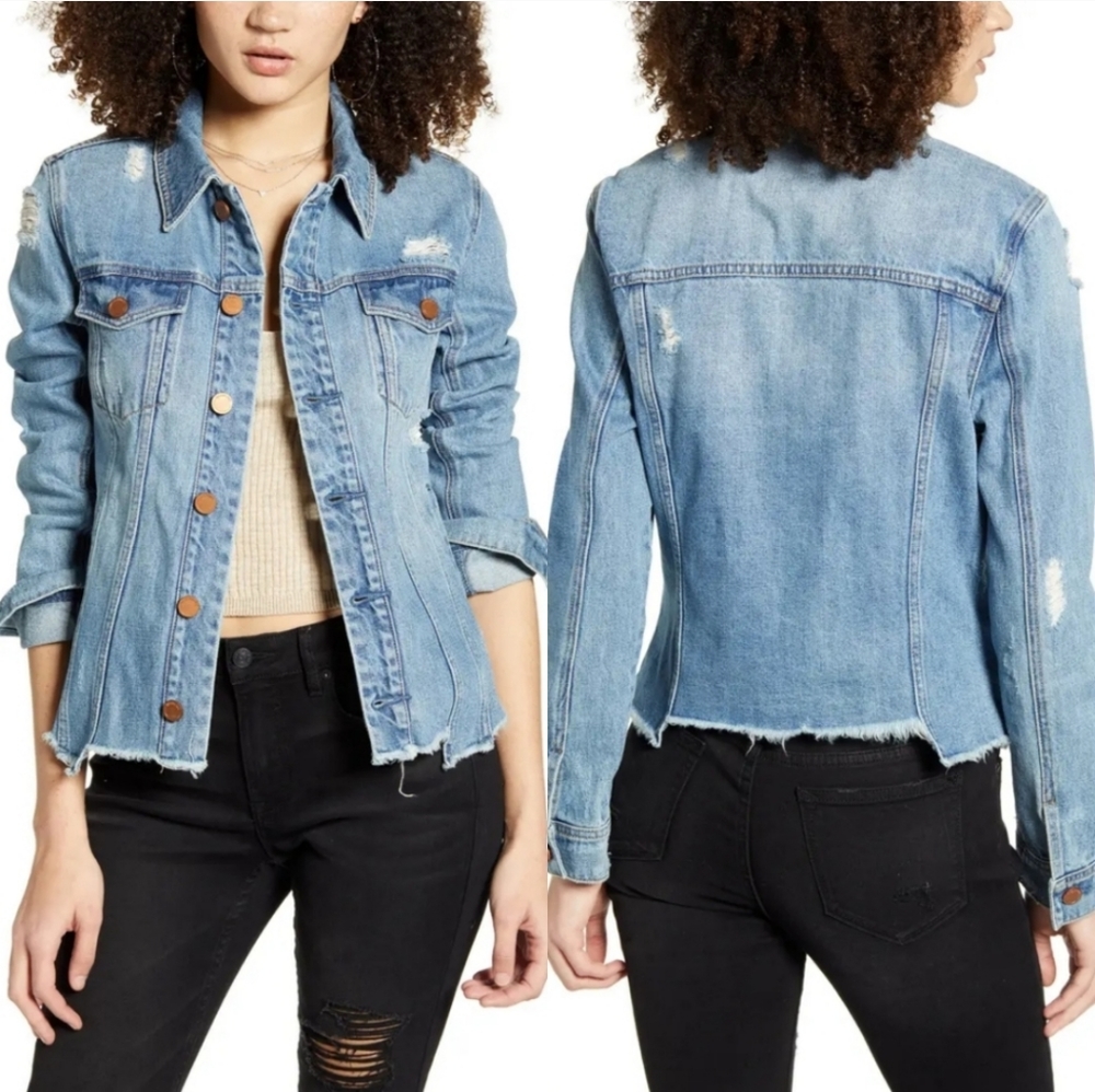 BlankNYC Medium Wash Blue Raw Hem Fenim Jacket NWOT